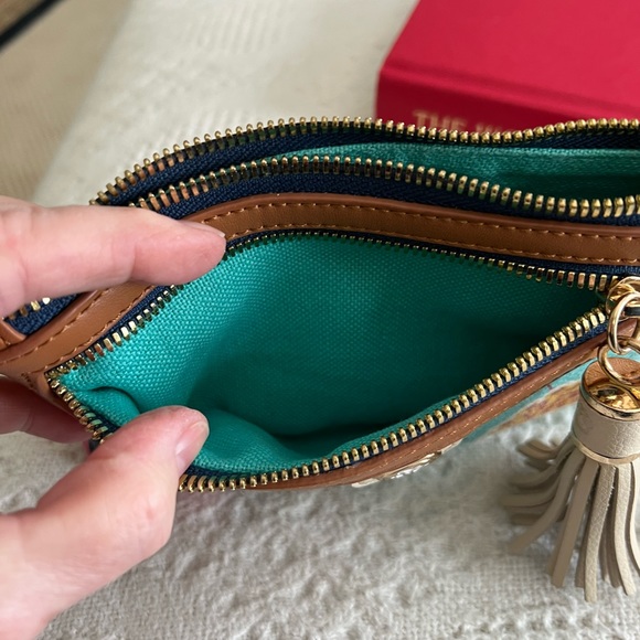 Spartina Wristlet bright fabric with leather trim - Picture 4 of 7